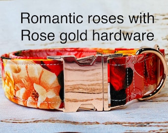 Floral dog collar, rose gold dog collar, girl dog collar, adjustable collar, washable collar, side release collar, rose gold, roses, floral