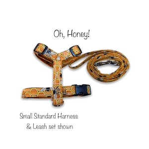 Bee Dog Harness and Leash Set: Honeycomb Print, Soft & Washable