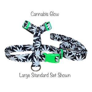 Weed dog harness and leash set, standard Roman harness, step in harness, dog harness, adjustable dog harness, Cannabis, Marijuana, 420