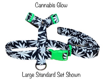 Weed dog harness and leash set, standard Roman harness, step in harness, dog harness, adjustable dog harness, Cannabis, Marijuana, 420