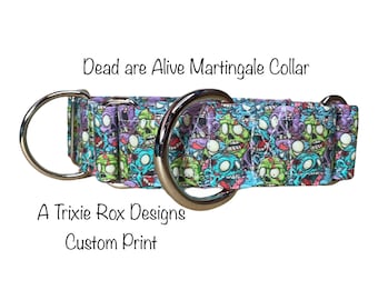 Zombie Martingale dog collar, adjustable martingale collar, choke collar, washable martingale collar, zombie print, funny martingale collar