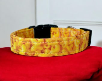 Macaroni and cheese dog collar, funny dog collar, dog collar, washable fabric collar, side release, food dog collar, handmade dog collar