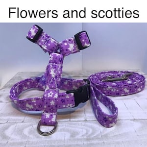 Dog harness, Harness and leash, step in harness, standard harness, dog halter, dog harness set, purple dog harness, girl, purple flower