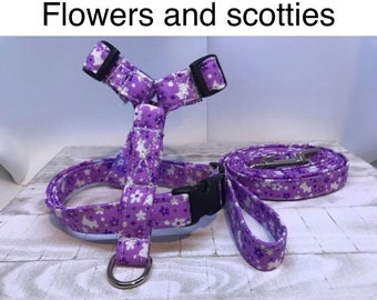 Dog harness, Harness and leash, step in harness, standard harness, dog halter, dog harness set, purple dog harness, girl, purple flower