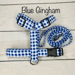 Blue Gingham Dog Harness and Leash Set