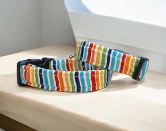 Rainbow Striped dog collar, dog collar, handmade side release dog collar, girl dog collar, custom dog collar, washable adjustable dog collar