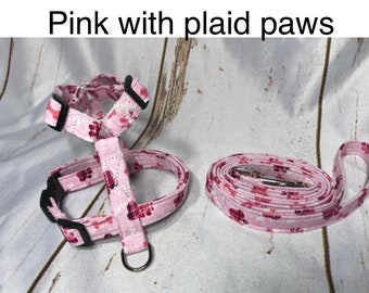 Dog harness, Harness and leash, step in harness, standard harness, dog halter, dog harness set, dog harness girl, pink, plaid, paws, hearts