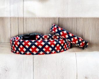 Patriotic plaid dog collar, dog collar, handmade side release dog collar, girl dog collar, custom dog collar, washable adjustable dog collar