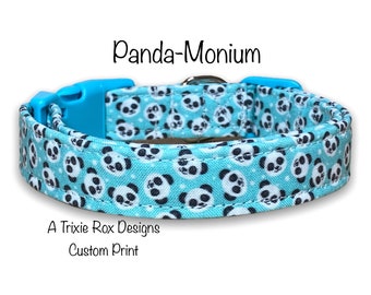 Panda dog collar, funny dog collar, blue, panda bears, washable, adjustable, eco friendly fabric collar, cat collar, side release collar