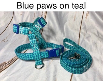 Dog harness, harness and leash, step in harness, Dog Harness set, standard harness, adjustable, dog harness boy, beach, blue, paws, on teal