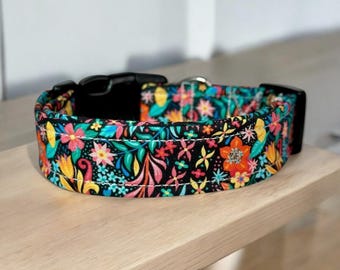 Floral Paisley Dog Collar, Handmade Adjustable dog Collar, Washable Fabric dog collar, Pet Accessory, Custom dog collar, side release collar