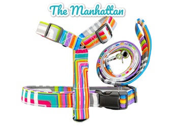 Manhattan dog harness and leash set, standard roman harness, step in harness, pet harness and leash set, adjustable pet harness, washable