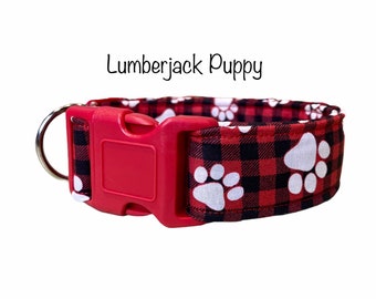 Buffalo check dog collar, buffalo plaid dog collar, lumberjack dog collar, red and black buffalo check, dog collar, plaid dog collar