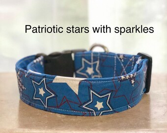 Patriotic Dog Collar with Stars, Adjustable Buckle for Dogs