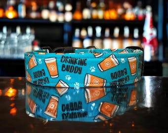 Dog Collar With Drinking Buddy Print, Adjustable Cotton Design Side Release Hardware