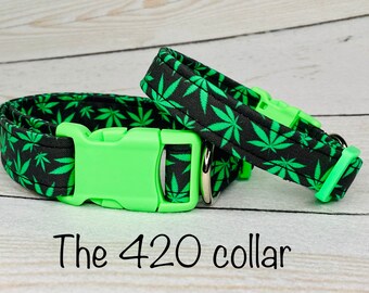 Dog Collar, 420 dog collar, funny dog collar, pot collar, adjustable collar, Mary Jane, weed dog collar, marijuana dog collar, 420, green