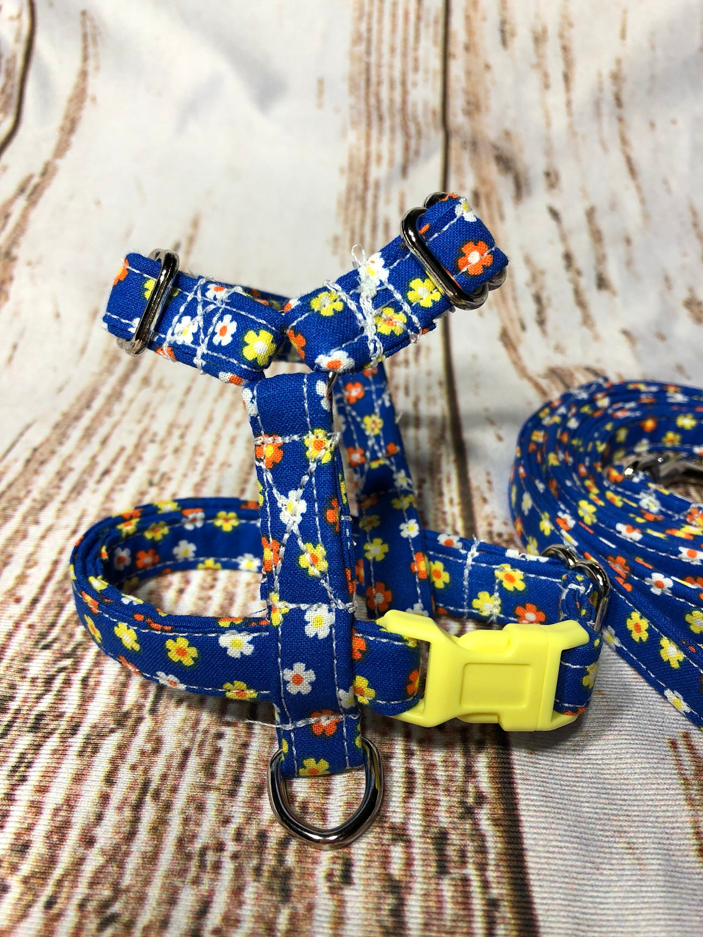 Floral dog harness and leash set, standard Roman dog harness, step in