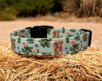 Highland cow and cactus dog collar, funny dog collar, handmade side release dog collar, girl dog collar, boy dog collar, custom dog collar