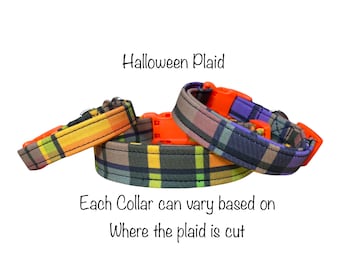 Plaid dog collar, Halloween dog collar, side release collar, washable collar, adjustable collar, fabric dog collar, dog collar, orange plaid