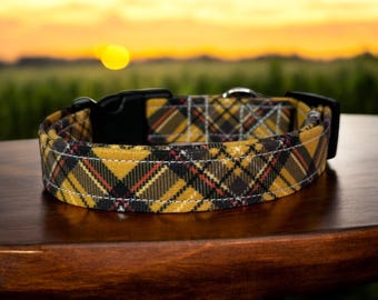 Yellow Plaid dog collar, fabric handmade side release collar, girl dog collar, boy dog collar, custom collar, washable adjustable collar