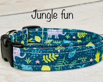 Dog Collar, dog collar boy, fabric dog collar, martingale collar, adjustable collar, buckle dog collar, green dog collar, jungle