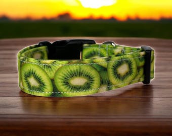 Kiwi fruit food dog collar, handmade fabric dog collar, side release adjustable dog collar, funny dog collars, washable, gifts for dogs