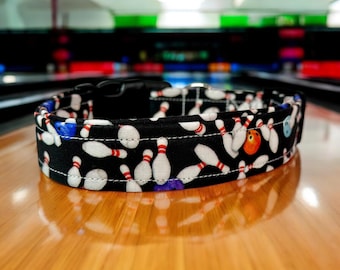 Bowling dog collar, fabric handmade side release collar, girl dog collar, boy dog collar, custom collar, washable & adjustable collar