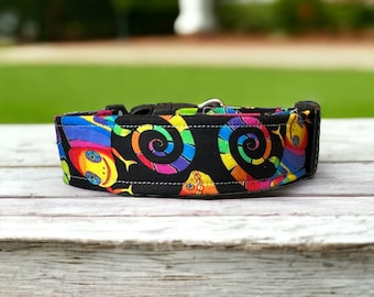 Rainbow Chameleon dog collar, funny dog collar, side release adjustable collar, washable dog collar, handmade dog collar, wide dog collar