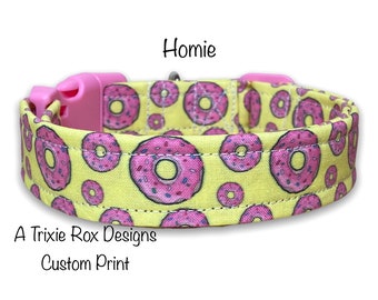 Donut dog collar, food dog collar, funny dog collar, cat collar, donut, pink donut, adjustable, washable, eco friendly collar, yellow, pink
