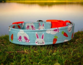 Easter bunny Dog Collar, Handmade Adjustable dog Collar, Washable Fabric dog collar, Pet Accessory, Custom dog collar, side release collar