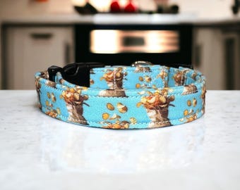 Food Dog Collar With Potato Chip Print, Adjustable Cotton Wrap and Side Release Buckle