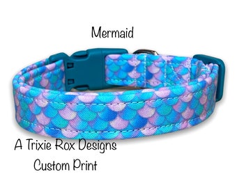 Mermaid dog collar, funny dog collar, girl dog collar, pink, blue, purple, cat collar, adjustable, washable, eco friendly, side release