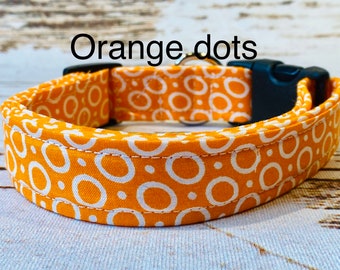 Orange dot dog collar, orange dots, dog collar, girl, boy, adjustable, washable, orange dog collar, eco friendly, soft, fabric dog collar