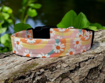 Retro daisy dog collar, handmade side release dog collar, girl dog collar, boy dog collar, custom dog collar, washable adjustable collar