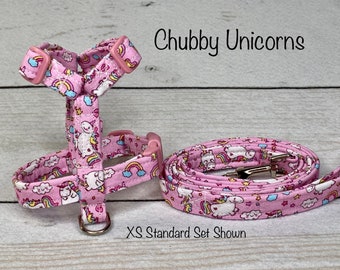 Dog harness, Harness and leash set, step in harness, standard harness, dog harness set, unicorn dog harness, unicorn, chubby unicorns, pink