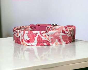Dragon dog collar, dog collar boy, dog collar girl, side release adjustable dog collar, washable fabric dog collar, Pink dragon collar