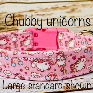 Chubby Unicorn Dog Collar: Pink Rainbow Fabric, Adjustable, Washable
