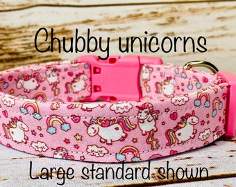 Chubby unicorn dog collar, unicorns, pink dog collar, girl dog collar, cubby unicorns, rainbows, adjustable, washable, eco friendly, fabric