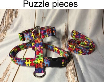 Dog harness, Harness and leash, step in harness, standard harness, dog harness set, autism harness, puzzle, autism awareness,  puzzle pieces