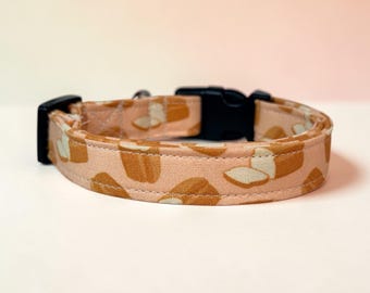 Loaf of Bread Handmade funny food dog collar, adjustable side release, washable cotton fabric, webbing core, customizable hardware color