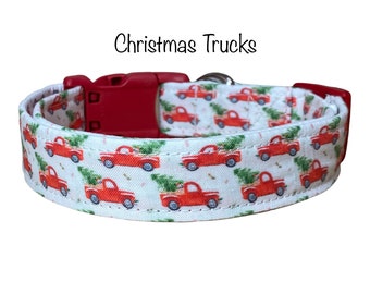 Red Christmas truck Dog Collar, adjustable dog collar, side release dog collar, holiday dog collar, Christmas dog collar, Christmas collar