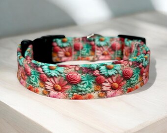 Pastel floral dog collar, dog collar, handmade side release dog collar, funny dog collar, custom dog collar, washable adjustable dog collar
