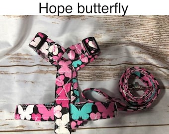 Hope Butterfly Cancer Awareness Ribbon print, Harness or harness and leash, Standard or step in
