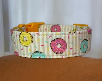Donut Food Dog Collar, Handmade Adjustable dog Collar, Washable Fabric dog collar, Pet Accessory, Custom dog collar, side release collar