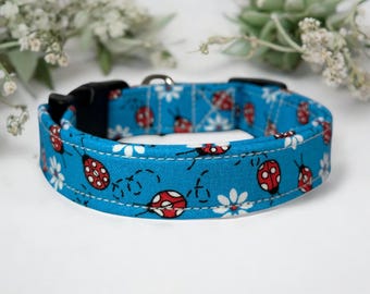 Lady bug and daisy dog collar, dog collars, handmade side release  collar, funny dog collar, custom dog collar, washable adjustable  collar