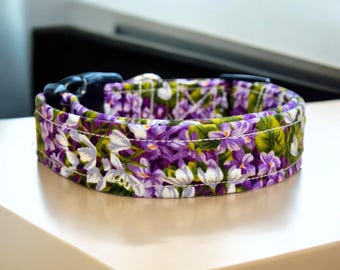 Purple white floral dog collar, dog collar, handmade side release dog collar, girl dog collar, custom dog collar, washable adjustable collar