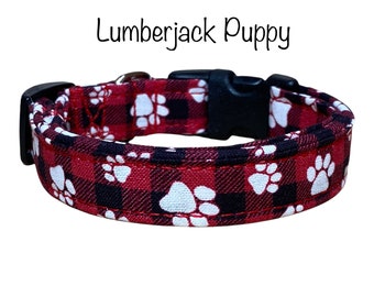 Lumberjack dog collar, buffalo check, buffalo plaid, red, black, adjustable dog collar, side release dog collar, washable collar, cat collar
