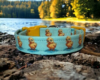 Baby chick dog collar, funny dog collar, adjustable collar, side release collar, washable, handmade collar, fabric dog collar, yellow, blue