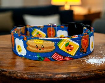 Breakfast food dog collar, fabric handmade side release collar, girl dog collar, boy dog collar, custom collar, washable & adjustable collar