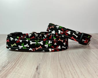 Christmas dog collar, boy dog collar, girl dog collar, handmade side release collar, washable collar, fabric  collar, Christmas bones collar